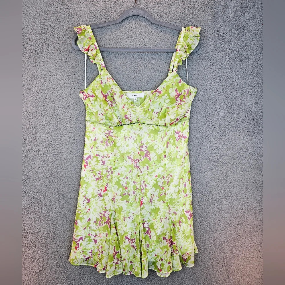 Likely Womens Gavina Green Pink White Mini Dress Sz 10 Date Night Summertime - Picture 3 of 12